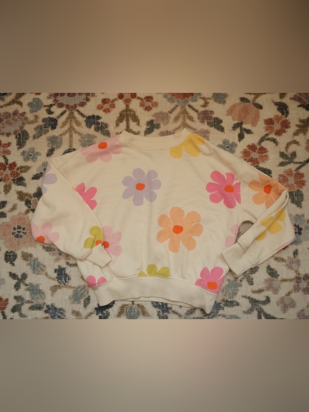 Old Navy Cream Floral Crewneck Sweatshirt with Multicolor Flowers